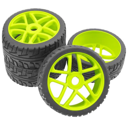 ShareGoo OD 4.09" Rubber 1/8 RC Buggy Tires and 17mm Hex Wheels Rim Compatible with Arrma Typhon Kyosho Losi VRX Redcat HSP HPI 1/8 Scale RC Off Road Buggy (Green) - color: Green