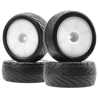 4Pack ShareGoo RC 85mm/3.34" Rubber Tires Front Rear Tyres 12mm Hex Wheel Compatible with Redcat HPI HSP Kyosho 1/10 RC Off-Road Car Buggy (White) - color: White