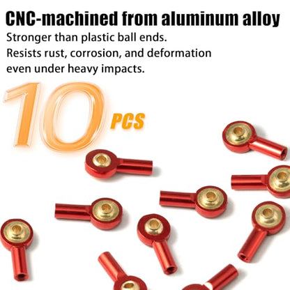 10PCS M2 Tie Rod End Ball Joint Aluminum Ball Head Holder 2mm Steering Linkage Head Joint 15mm Upgrade Parts Compatible with HSP Tamiya Mini 4WD RC Car Truck Crawler/Boat/Airplane Models - color: Red