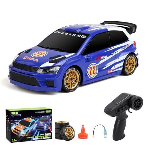 GoolRC RC Drift Car, 1/24 Scale Remote Control Car, 4WD RC Rally Car, 2.4GHz High Speed Electric Racing Vehicle with LED Lights and Drifting Tires for Adults (Blue) - color: Blue