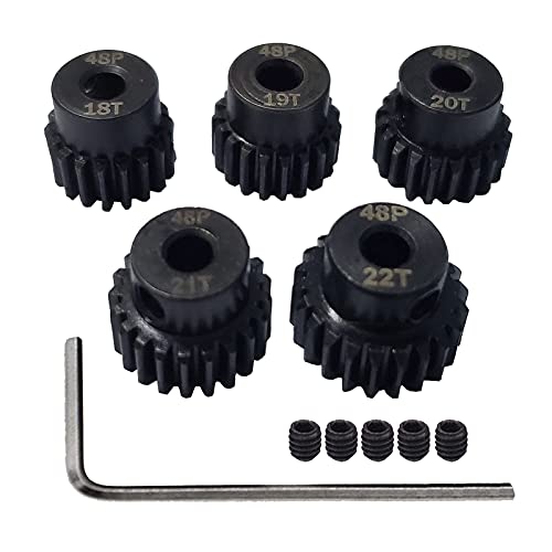 3.175mm 48P Pinion Gear 18T 19T 20T 21T 22T 1/10 RC Motor Gears Set | Metal Steel,With Hex Key for Arrma HSP HPI AXIAL Tamiya Losi Brushless Brush Motor RC Upgrade Part - style: 18T 19T 20T 21T 22T
