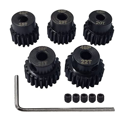 3.175mm 48P Pinion Gear 18T 19T 20T 21T 22T 1/10 RC Motor Gears Set | Metal Steel,With Hex Key for Arrma HSP HPI AXIAL Tamiya Losi Brushless Brush Motor RC Upgrade Part - style: 18T 19T 20T 21T 22T
