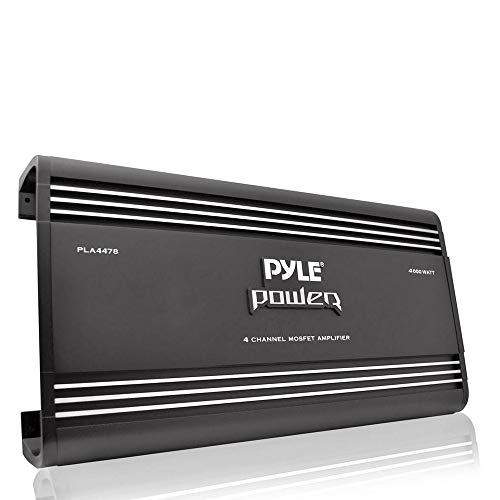 Pyle 4 Channel Car Stereo Amplifier - 4000W High Power 4-Channel Bridgeable Audio Sound Auto Small Speaker Amp Box w/ MOSFET, Crossover, Bass Boost Control, Silver Plated RCA Input Output -PLA4478