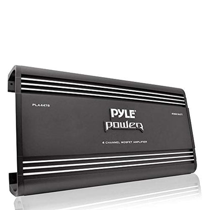 Pyle 4 Channel Car Stereo Amplifier - 4000W High Power 4-Channel Bridgeable Audio Sound Auto Small Speaker Amp Box w/ MOSFET, Crossover, Bass Boost Control, Silver Plated RCA Input Output -PLA4478