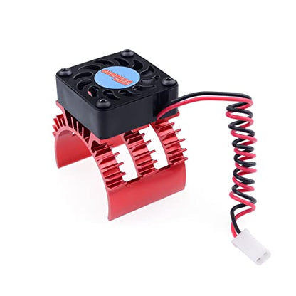Surpass Engine Motor Heatsink, RC Motor Heatsink with 5v-8.45v 21000 RPM Cooling Fan Fit 540 550 3650 Size Brushless Motor for 1/10 RC Car Truck Buggy Crawler (Black & red) - style: Plastic single fan with red Heatsink