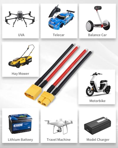 12 PCS XT60 Connector Plug Cable with 12AWG 100mm Silicone Wire, XT60 Connector Adapter, XT60 Male and Female Plug for RC Lipo Battery, Racing Drone, Cable, Car, Boat
