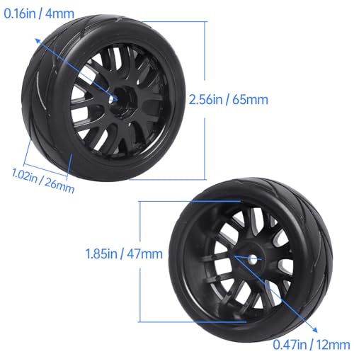 4-Pack HobbyPark RC Car Tires and Wheels 12mm Hex Drive Hub with Foam Inserts for 1/10 On Road Touring Car