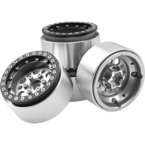 4Pack ShareGoo Aluminum Alloy 1.9" Beadlock Wheel Rims Hubs Compatible with Traxxas TRX4 Axial SCX10 RCAWD D90 D110 Tamiya CC01 1/10 RC Crawler Car (Silver) - color: Silver
