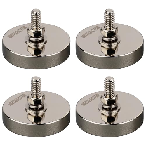 MUTUACTOR 4PCS Super Power Neodymium Round Magnet Base with 1/4''-20 Male Threaded Stud,185lbs Φ1.65” Anti-Broken Magnetic Mount Heavy Duty Magnets for LED Lighting Camera Tools and Others Equipments - style: 185 lbs 1/4-20" Male 4pcs