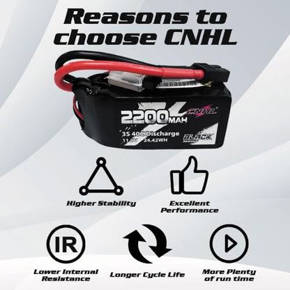 CNHL 2200mAh 3S Shorty Lipo Battery 11.1V 40C XT60 Plug (2 Packs) | Lightweight pack fits tight chassis for predictable control on technical terrain crawlers, light planes, and helis.