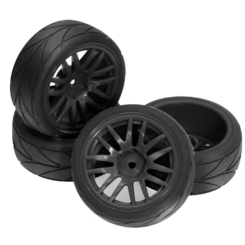 1/10 RC On Road Tires OD 2.56" And Hard Plastic Rally Wheels Rims 12mm Hex for 1:10 Scale Street Racing Touring Drift Car Tamiya TT01 TT02 Traxxas XV02 XV01 TA06 HPI KYOSHO PTG2 4PCS (Black) - color: Black