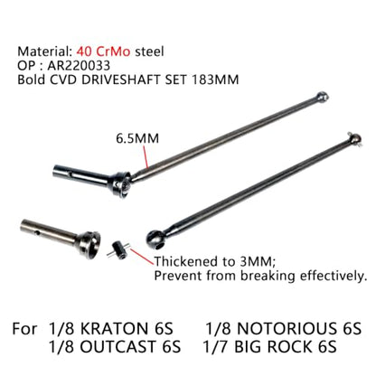 40CrMo Hardened Steel Driveshafts Axle CVD for Arrma 6S 1/8 Kraton/Outcast | Big Rock&1/7 Talion,AR220033,Thicker Harden Steel #40 Widen Front Rear CVD Drive Dogbone Shaft,2PCS Axle Shaft Upgrade Part - color: Ar220033-6s 1/8 Kraton/Outcast/Big Rock&1/7 T