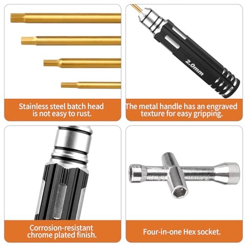 4PCS RC Hex Screwdriver Hex Drivers 1.5mm 2.0mm 2.5mm 3.0mm with Cross Wrench RC Hobby Tool Set for RC Car Airplane Boat 3D Printer
