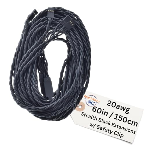 150CM / 60in 20awg Twisted Servo Extension Cable w/Safety Clip - All Black/Stealth Series - 100 Strands for RC Planes, Drones, Trucks, E-Bikes - 11 Lengths / 5 Wires Per Pack - style: 150CM / 60in