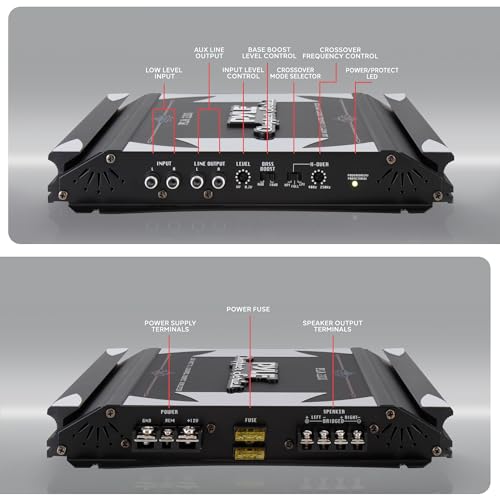 Pyle 2 Channel Car Stereo Amplifier- 1400W Dual Channel Bridgeable High Power MOSFET Audio Sound Auto Small Speaker Amp w/ Crossover, Bass Boost Control, Gold Plated RCA Input Output, Black - PLA2200 - color: Black, style: 1400 Watts