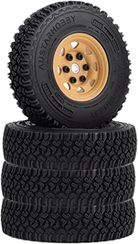 4PCS/Set 1.55 Inch Beadlock Metal Wheel Rim Rubber Tires Compatible with 1/10 RC Crawler Car Axial AX90069 D90 TF2 Tamiya CC01 LC70 (Yellow) - color: Yellow
