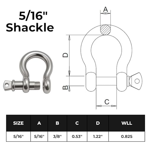 316 Stainless Steel Bow Shackle with Oversized Screw Pin, Marine-Grade Hardware for Anchor Lines, Towing, Dinghies, Canoes, Trailers, Utility Tie-Downs & Off-Road Recovery - size: 5/16" with 3/8" Pin .825T WLL, style: 01-Pack