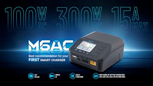 Toolkitrc M6AC DC 300W 15A Multi-Function Battery Charger IPS 2.0 Inch LCD Screen Balance Charger Discharger for 1-6S Lipo LiHV Life 1-16S NiMH Battery