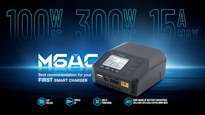 Toolkitrc M6AC DC 300W 15A Multi-Function Battery Charger IPS 2.0 Inch LCD Screen Balance Charger Discharger for 1-6S Lipo LiHV Life 1-16S NiMH Battery