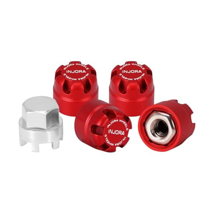 INJORA M2.5 Wheel Lock Nuts with Aluminum Cap for 1/18 RC Crawlers Upgrade(Red) - color: Red