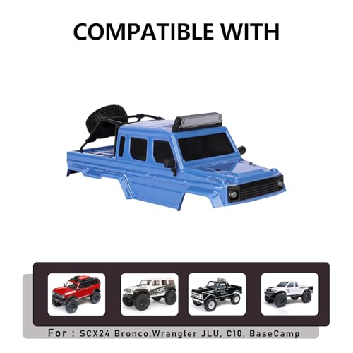 SCX24 Body 6x6 Conversion Kit PC Body with Lights Frame-Axle Assembly for Bronco JLU C10 Basecamp Axial SCX24 6×6 RC Crawler Upgrades - style: Blue