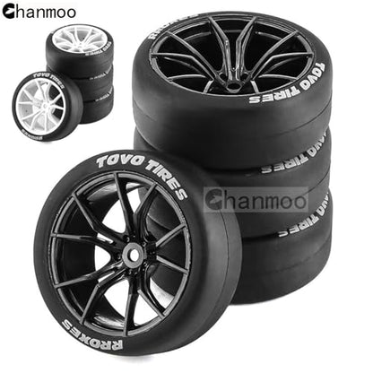 1/10 RC Drift Tires and Plastic Wheels Rims Rally Racing Tyres 12mm Hex for 1:10 Scale On Road Touring Street Car Tamiya Traxxas HPI KYOSHO XV02 XV01 TT01 TT02 PTG2 A959 4PCS (A Black) - color: A Black