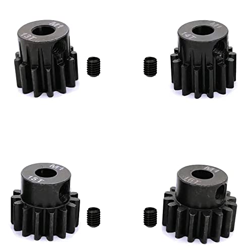 Hardened Steel Upgrade Pinion Gear Set: 13T 14T 15T 16T fit 5mm RC Motor Shaft (Work with Steel Spur Gears) for RC Vehicles, Set of 4