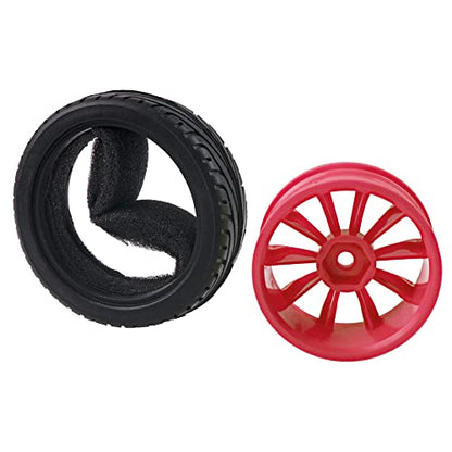 10-Spoke RC 12mm Hex Hub Wheel Rims & Rubber Tires Compatible with HSP Tamiya HPI Kyosho 1/10 On-Road Touring Car,WLtoys 1/14 144001 Traxxas 1/16 Slash RC 1/18 A959B Buggy (Red) - color: Red