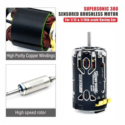 Supersonic 380 17.5T/2500KV Sensored Brushless Motor 2-3S LiPo Shaft Diameter 3.175mm for 1/12 1/14 RC Racing Car - size: 17.5T