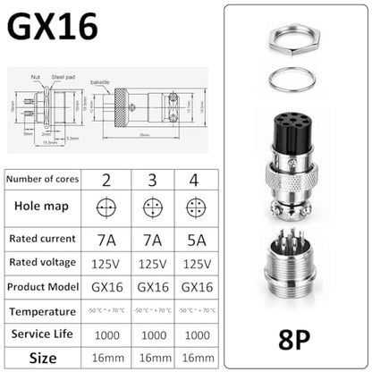 Clyxgs 8-Core Aviation Plug Connector Male Female 16mm Panel Mount Metal Wire Adapter 10PCS - style: GX16-8-10