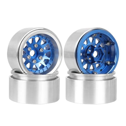 4PCS 1.9" Beadlock Wheel Rims Offset-10mm Aluminum Alloy Metal Wheel Hub for 1/10 RC Rock Crawler Car for Axial SCX10 TRX4 TRX6 D90 D110 Upgrade Accessories(12Holes-Blue) - color: 12holes-blue