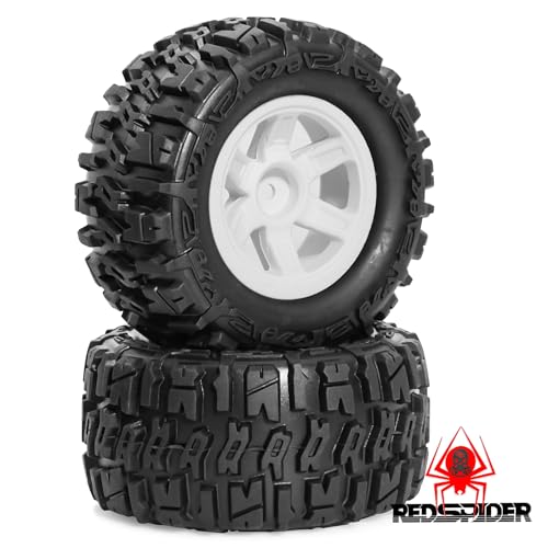 REDSPIDER 1/14 RC Monster Truck Wheel Rim Tires (4pcs) Hex 12mm OD 3.54'' for 1/12 1/14 1/16 RC Off Road Monster Truck TRX E-REVO Summit HPI SAVAGEGT-2XS REDCAT Volcano-16 (White) - color: White