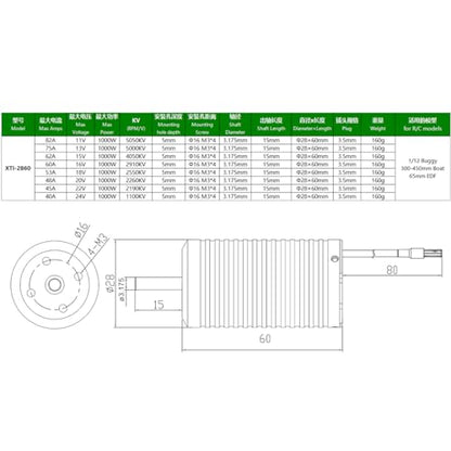 2860 2190KV Brushless Motor Shaft Diameter 3.175MM Connector 3.5MM for 1/12 Scale On-Road Buggy Monster RC Car