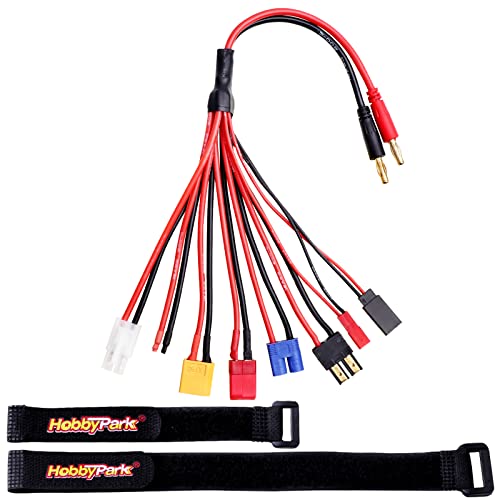 Hobbypark 8-in-1 RC Charger Adapter Splitter Cable, Convert Wire for 4.0mm Banana Plug to T Plug Deans, Deans、TRX, Tamiya, XT60, EC3, JST, Futaba