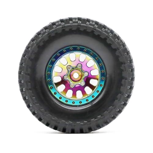 1.3” Brass Beadlock Wheels & All-Terrain Tires Set for 1/18 1/24 RC Crawler TRX4M, Axial SCX24 / AX24, Redcat Ascent-18, FMS FCX24, -5.40mm Offset, 7mm Hex, 4 pcs, Iridescent Green - color: Iridescent-green