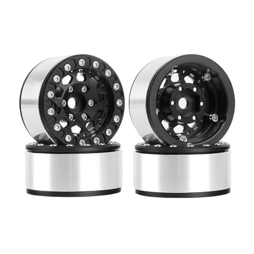4PCS 1.55 Inch Aluminum Alloy Metal 10Holes Beadlock Wheel Rim Hubs Replacement Accessory for Tamiya AX90069 D90 TF2 CC01 CC02 1/10 RC Crawler Car Upgrade Parts(B-Black) - color: B-Black