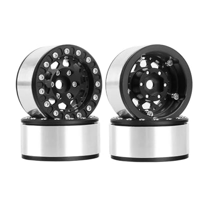 4PCS 1.55 Inch Aluminum Alloy Metal 10Holes Beadlock Wheel Rim Hubs Replacement Accessory for Tamiya AX90069 D90 TF2 CC01 CC02 1/10 RC Crawler Car Upgrade Parts(B-Black) - color: B-Black