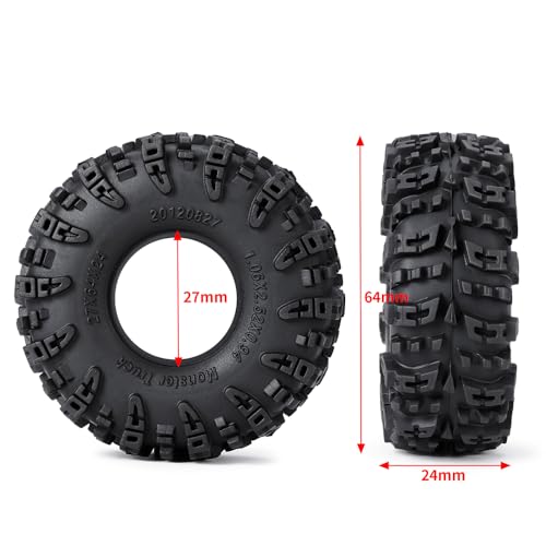 MOHERO 4Pcs 1.1 Tires - 64mm All Terrain Soft Sticky Tires for 1/18 TRX4M 1/24 SCX24 RC Crawlers Car Upgrade Parts(Style A) - color: Style a