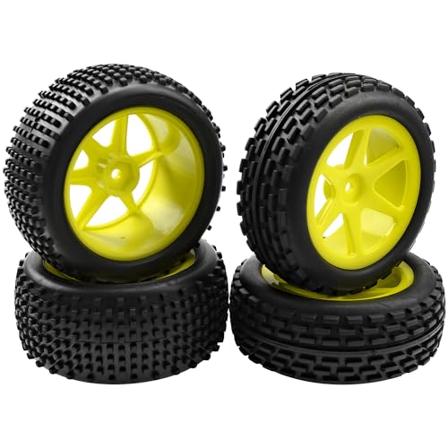 4Pcs HIRCQOO OD 88mm/3.46" Front Rear Rubber Tire Tyre & Plastic Wheel Rims 12mm Hex Compatible with Redcat Shockwave HPI HSP ExceedRC Kyosho 1/10 Scale Off Road Buggy (Yellow) - color: Yellow