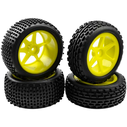 4Pcs HIRCQOO OD 88mm/3.46" Front Rear Rubber Tire Tyre & Plastic Wheel Rims 12mm Hex Compatible with Redcat Shockwave HPI HSP ExceedRC Kyosho 1/10 Scale Off Road Buggy (Yellow) - color: Yellow