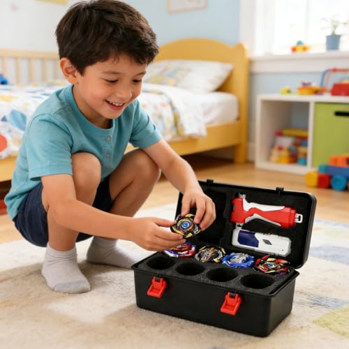 Sewroro Storage Case Battling Top Storage Box with Handle Dividers and Liners Portable Gyro Organizer for Spinning Top Accessories Travel Toy Carrying Case for Kids