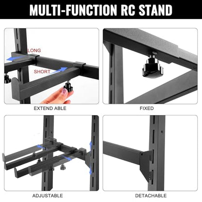 Multilayer Storage Rack Shelf Display Stand for RC Model Cars | Quick assembly, multi-scale fits for 1/10-1/24 TRX4 SCX10 TRX4M SCX24, expandable side holes for hanging RC tools - size: 7.87" x 9.45" x 45.8"