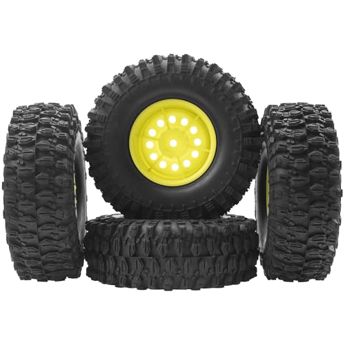 RC 1/10 1.9" Rubber Tires OD 108mm & 12mm Hex Hub Wheel Rims Compatible with Axial SCX10 90046 AXI03007 Traxxas TRX4 Tamiya CC01 D90 TF2 HSP 1/10 RC Crawler Car (Yellow) - color: Yellow