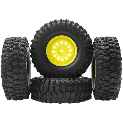 RC 1/10 1.9" Rubber Tires OD 108mm & 12mm Hex Hub Wheel Rims Compatible with Axial SCX10 90046 AXI03007 Traxxas TRX4 Tamiya CC01 D90 TF2 HSP 1/10 RC Crawler Car (Yellow) - color: Yellow