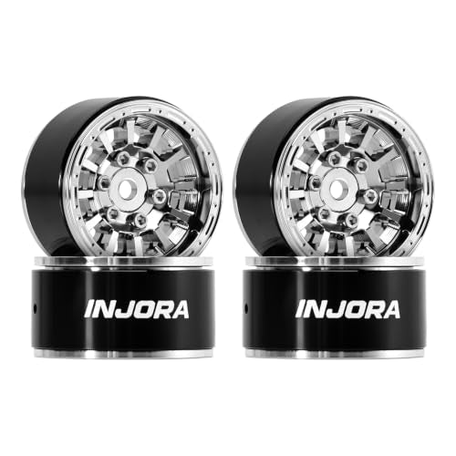 INJORA 1.0" Aluminum Beadlock Wheels 0mm Offset for 1/18 1/24 RC (Chrome) - color: Chrome