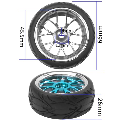 ShareGoo Plastics Wheel Rims w/Rubber Tire RC 12mm Hex Hub Compatible with HSP Tamiya XV01 TT01 Kyosho Traxxas Sakura WLtoys HSP 3Racing 1/10 RC On-Road Racing Touring Car (Blue) - color: Blue