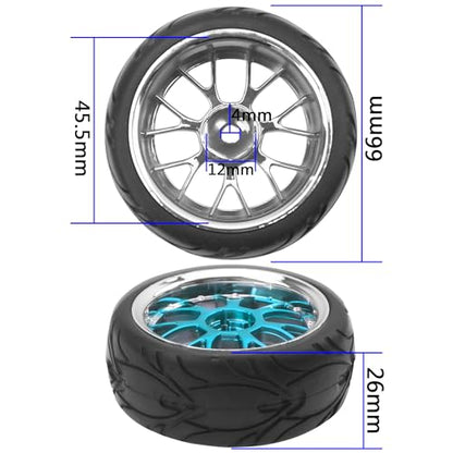 ShareGoo Plastics Wheel Rims w/Rubber Tire RC 12mm Hex Hub Compatible with HSP Tamiya XV01 TT01 Kyosho Traxxas Sakura WLtoys HSP 3Racing 1/10 RC On-Road Racing Touring Car (Blue) - color: Blue