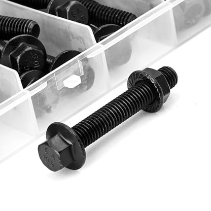 Hex Flange Bolts and Nuts Kit, Alloy Steel Grade 10.9, M8 x 1.25, 20mm 30mm 40mm 50mm, Black Oxide, 56 Pieces - color: 56PCS M8 Bolts and Nuts Kit
