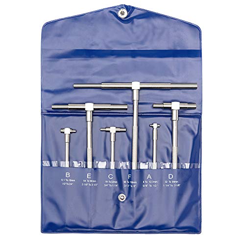 Beslands 6 Pc Telescoping Gage Set, 5/16" - 6" Range, T-Bore Hole Gauges w/Pouch, High Precision Telescopic Bore Gauge T-Gage Set (5/16" to 6") - size: T-Gauges 5/16" to 6"