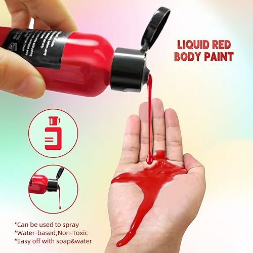 Go Ho Liquid Red Face Body Paint(2.1 oz),Red Makeup Water Based Face Paint and Body Paint for Airbrush Makeup Special FX, Cosplay, and Halloween Make up - color: Red